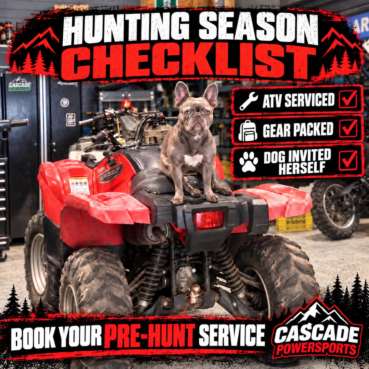 Cascade Powersports hunting season service promotion