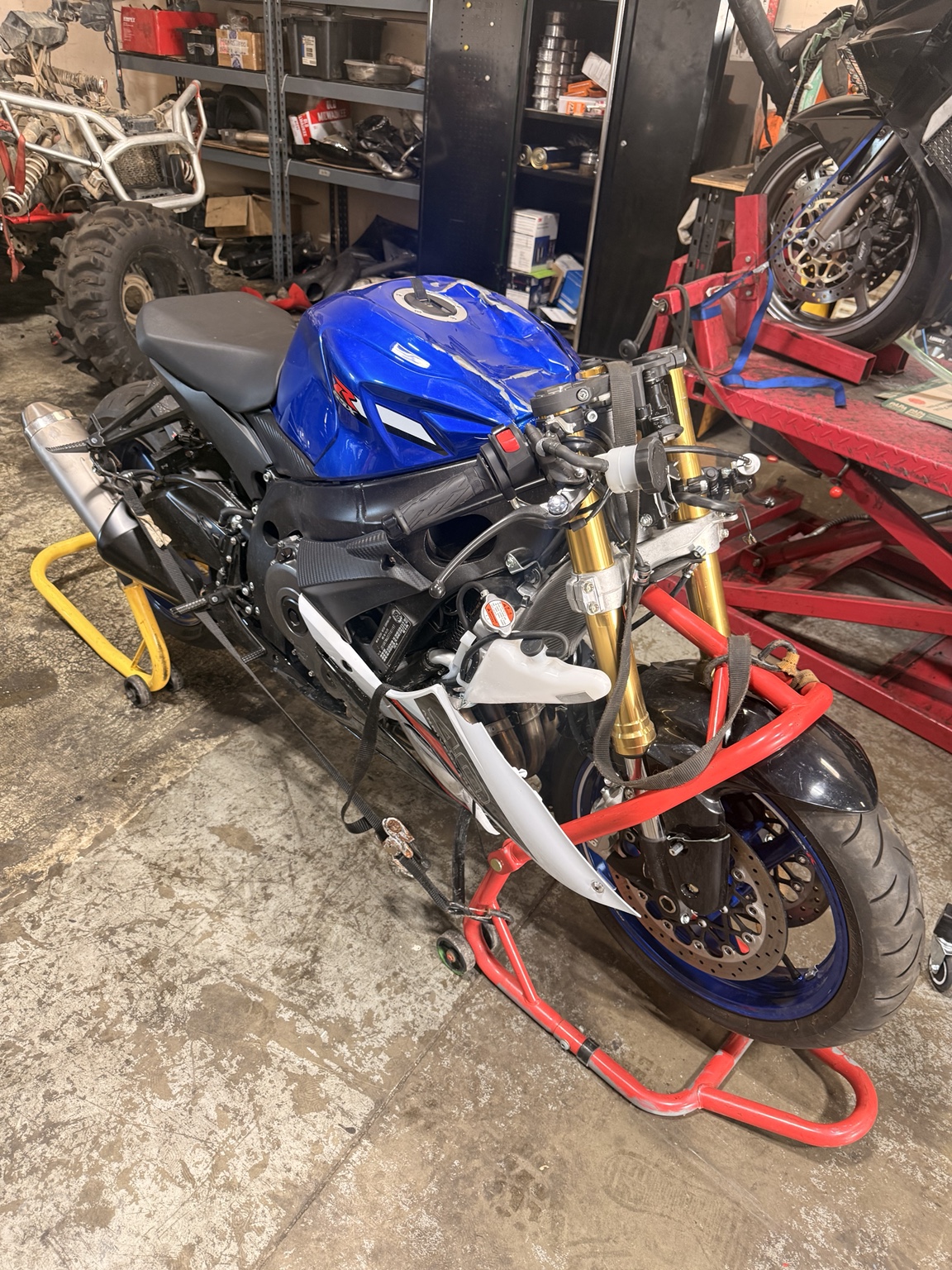 Sport motorcycle being serviced at Cascade Powersports